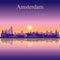 Amsterdam city skyline silhouette background