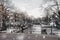 Amsterdam dull view in winter snowfall