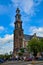 Amsterdam, Holland, August 2019. The bell tower of the Western Church, in Dutch