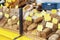 Amsterdam, Netherlands, 10/12/2019: A variety of bread with price tags on the counter