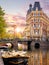 Amsterdam, Netherlands. Autumn sunset scene with scenic channels