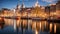 Amsterdam, Netherlands. Beautiful view of Amsterdam canal at night. Amsterdam City Illuminated Building and Canal at night,