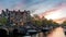 Amsterdam Netherlands city skyline sunset timelapse at canal