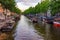 AMSTERDAM, THE NETHERLANDS - JUNE 10, 2014: Beautiful view of canal in Amsterdam