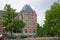 AMSTERDAM, NETHERLANDS - JUNE 25, 2017: Side view of the Rijksmuseum Dutch national museum of arts and history in Amsterdam.