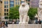 AMSTERDAM, NETHERLANDS - JUNE 25, 2017: Stone lion as part of The National Monument architect J.J.P. Oud.