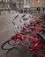 Amsterdam, the Netherlands - streets and red bikes.