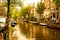 Amsterdam/Niederlande/ July 18, 2019: Golden summer on the canals of Amsterdam