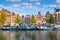 Amsterdam. Panoramic view of the historic city center of Amsterdam. Traditional houses and bridges of Amsterdam. An early quiet