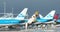 Amsterdam, Schiphol Airport. Many airplanes at the terminal