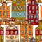Amsterdam. Seamless pattern with old historic buildings Traditional architecture of Netherlands.