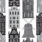 Amsterdam. Seamless pattern with old historic buildings and traditional architecture of Netherlands.