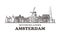Amsterdam sketch skyline. Netherlands, Amsterdam hand drawn vector illustration