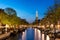 Amsterdam Westerkerk church tower at canal