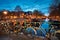 Amterdam canal, bridge and medieval houses in the evening