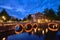 Amterdam canal, bridge and medieval houses in the evening