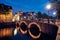 Amterdam canal, bridge and medieval houses in the evening