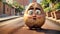 Amused Potato Character in City