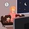 Amused woman sitting on the sofa with popcorn cartoon