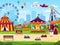 Amusement park. Attractions entertainment joyful amuse carnival fun circus carousel game funfair landscape background