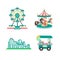 Amusement Park Color Sings Set. Vector