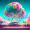 Amusement park with colorful ferris wheel. 3D rendering AI Generated