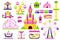 Amusement park for fun, fair objects set, isolated on white vector illustration. Circus, tent, carousel, carnival and