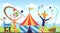 Amusement park. Fun park vector theme, kids carnival entertainments daytime, children amusing attractions cartoon