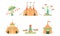 Amusement Park Icons Set, Carnival, Festival Funfair Attractions, Marquee, Carousels Vector Illustration