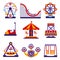 Amusement Park Icons Set of Vector Flat Design