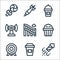 amusement park line icons. linear set. quality vector line set such as fireworks, coffee, dartboard, popcorn, water slide, roll o