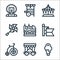 amusement park line icons. linear set. quality vector line set such as ice cream, theater, bycicle, flag, train, pinwheel,