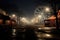 Amusement park at night with ferris wheel in the fog, An eerie scene of a deserted carnival at midnigh, AI Generated