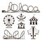 Amusement park, roller coasters and carousel vector icons