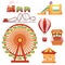 Amusement park set, cartoon vector illustration