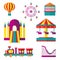 Amusement park set, flat style vector illustration