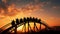 Amusement park silhouette, Loop. Thrilling roller coaster ride.