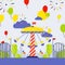 Amusement park vector illustration. Summer fairground carousel and roller coaster in city park. Funfair invitation