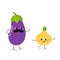 Amusing cartoon eggplant and onion characters