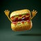 Amusing hot dog bun, illustrated with waving hands, bringing cheer