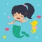 Amusing Little Mermaid and seahorse