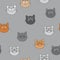 Amusing muzzles of colorful cats. Vector seamless pattern