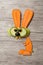 Amusing vegetable rabbit made on wooden board