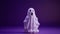 Amusing white ghost Halloween decor creates a lighthearted atmosphere on a purple background