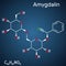 Amygdalin, laetrile molecule, is a naturally occurring cyanogenic glycoside. Structural chemical formula on the dark blue