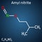 Amyl nitrite, isoamyl nitrite, isopentyl nitrite, molecule. It is popper, antihypertensive medicine. Structural formula on the