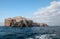 Anacapa Island Lighthouse under cumulus cloudscape in the Channel Islands National Park offshore from Santa Barbara California