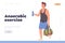 Anaerobic exercise landing page design template with happy man athlete holding bottle of water