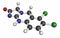 Anagrelide essential thrombocytosis drug molecule. Atoms are represented as spheres with conventional color coding: hydrogen (