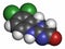 Anagrelide essential thrombocytosis drug molecule. Atoms are represented as spheres with conventional color coding: hydrogen (